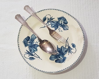 Obstschale oder Tortenständer aus Steingut aus Sarreguemines, Modell Féria, Eisenerde - French Antique Vintage - Country Chic, Shabby Chic