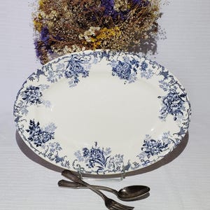 Prato oval da fábrica de cerâmica Choisy le Roi, modelo Floreal, pedra de ferro - Vintage francês antigo - Chique country, chique gasto, Prato de vegetais