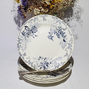 4 Choisy le Roi earthenware dinner plates, Floreal model, ironstone - French Antique Vintage - Country chic, Shabby chic, Velvety