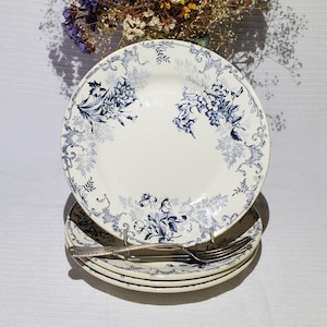4 Choisy le Roi earthenware dinner plates, Floreal model, ironstone - French Antique Vintage - Country chic, Shabby chic, Velvety