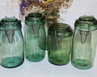 Antique glass jars or pots of various brands, Solidex, Durfor, L&#39;Ideale, capacity 1L - Antique French Vintage - Country chic