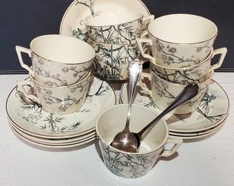 Teetasse aus der Steingutfabrik Creil und Montereau, Modell Bambou, Eisenerde - Antiker französischer Vintage - Country-Chic, Shabby-Chic, Kaffee