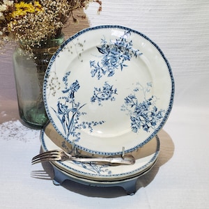 Set of 4 dinner plates from Grand Dépot E.Bourgeois, ironstone - French Antique Vintage - Country chic, Shabby chic, Cottage chic