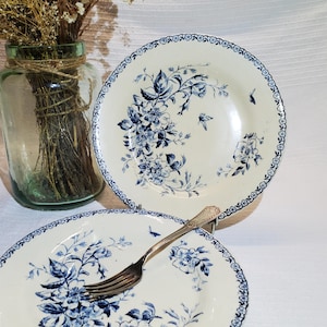 Set of 4 Gien earthenware dinner plates, Mai pattern, ironstone - French Antique Vintage - Country chic, Shabby chic