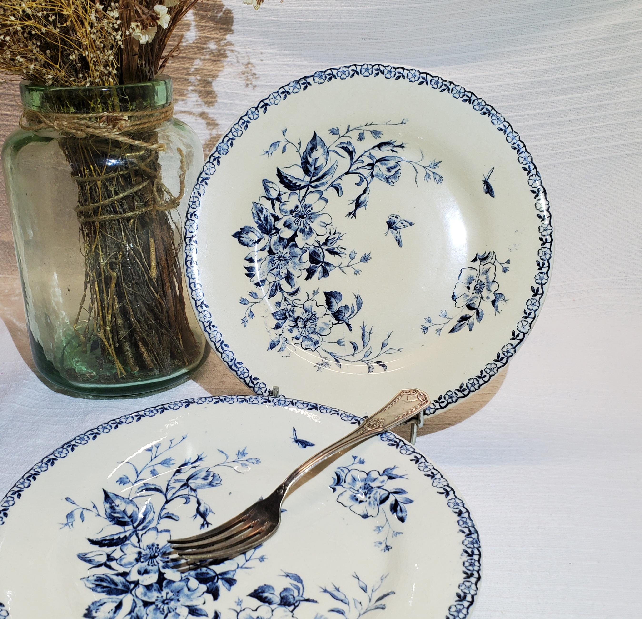 フランス　アンティーク　プレート　４枚組 ジアン陶器ディナープレート4枚セット、マイ柄、アイアンストーン