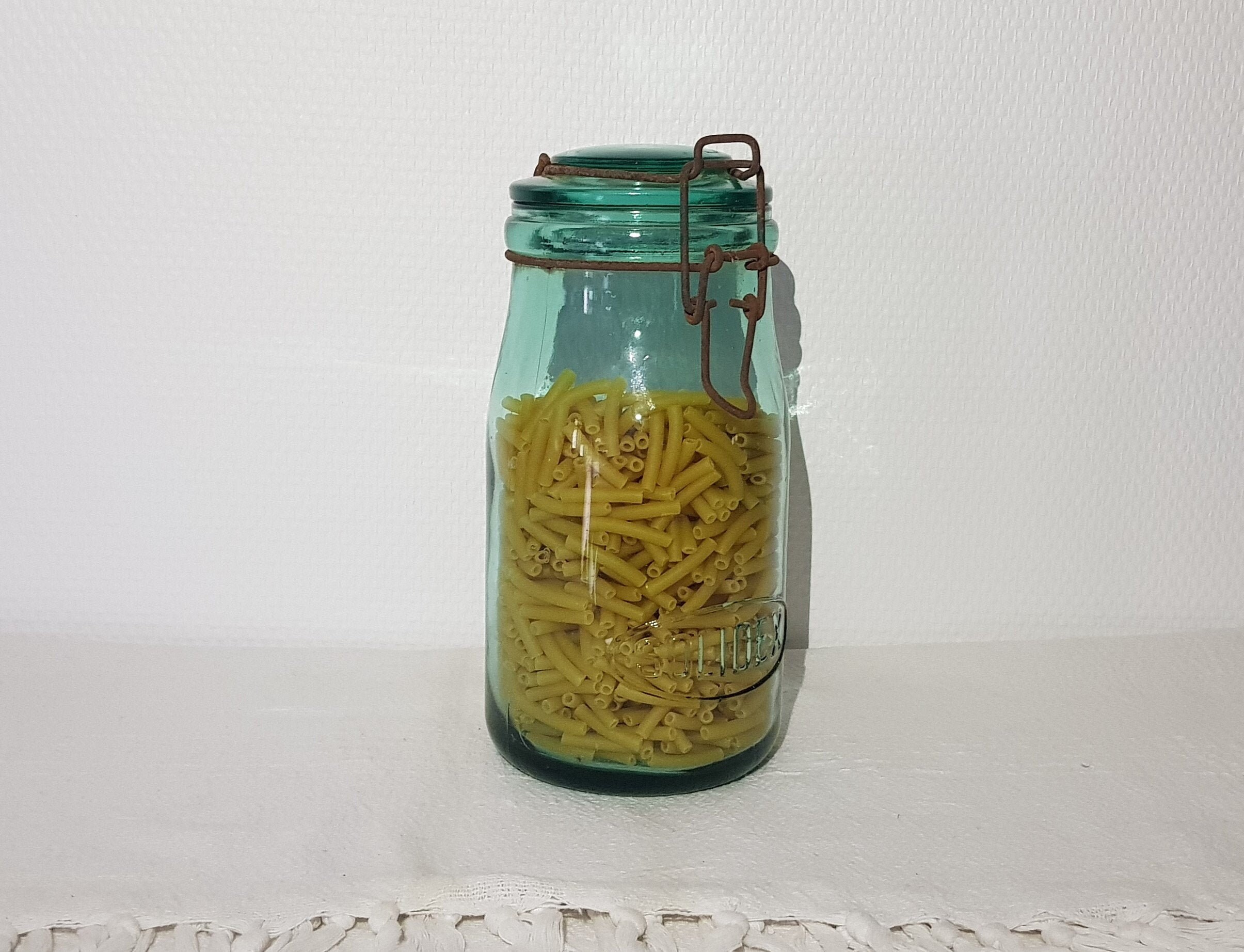 Ancien Bocal en Verre Vert de Solidex 1, 2L - Antique French Vintage Campagne Chic, Conserve, Shabby