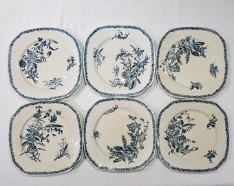 Set of 6 flat plates in Pexonne earthenware model Fleurs de Champs, iron earth - Antique French Vintage - Country chic, Shabby chic