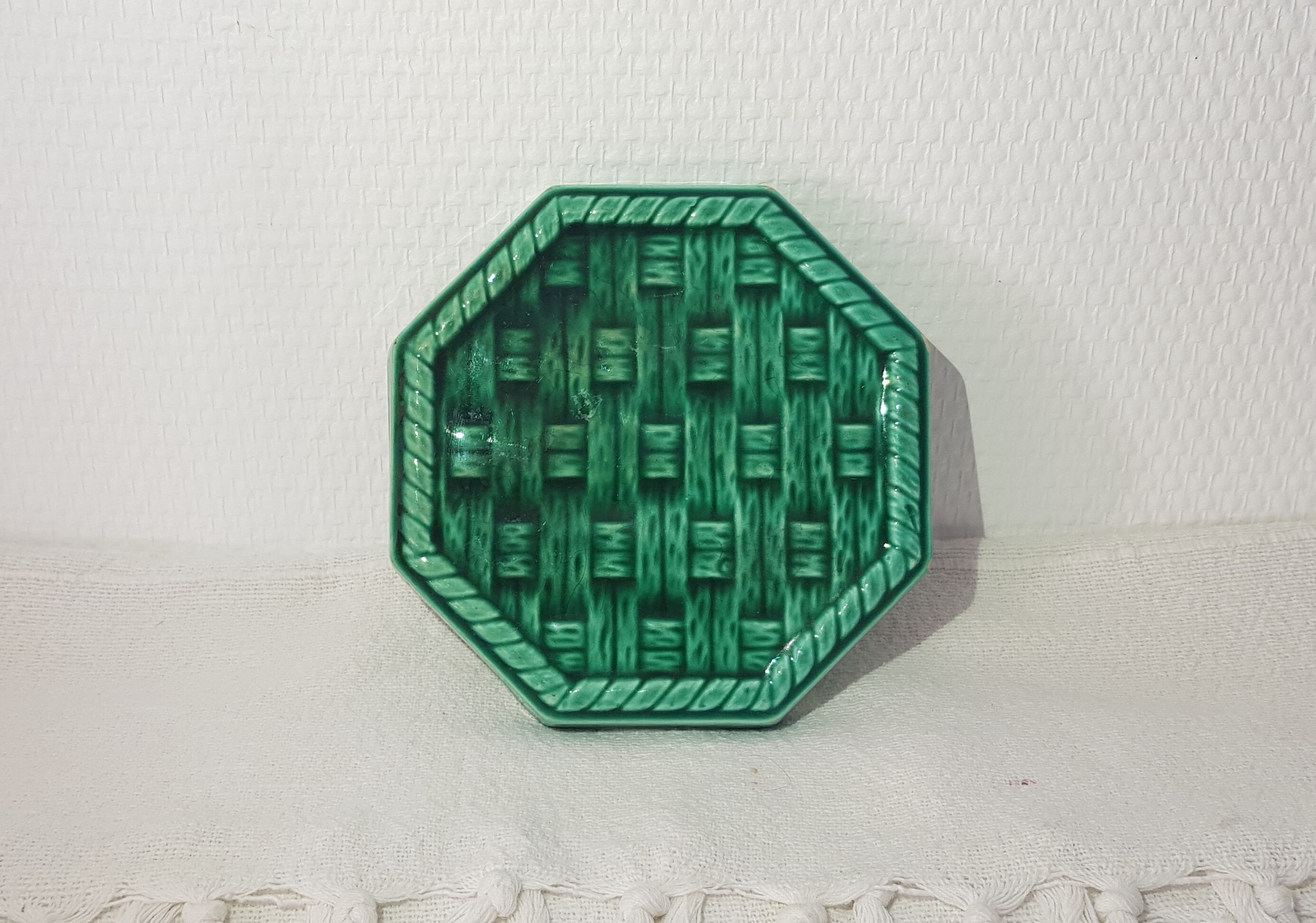 Dessous de Plat Octogonal en Faïence Digoin - Antique French Vintage Campagne Chic, Cottage Shabby C