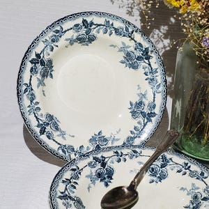 Set of 4 Choisy le Roi earthenware soup plates, Paris pattern, ironstone - French Antique Vintage - Country chic, Shabby, Roses