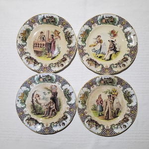 Sarreguemines earthenware talking plate, Nations model, ironstone - French Vintage - Spain, United States, Austria, England