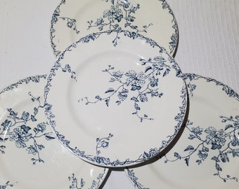 Lot de 4 assiettes plates de la faïencerie de Luneville modèle Printemps, terre de fer - Antique French Vintage - Campagne chic, Velouté