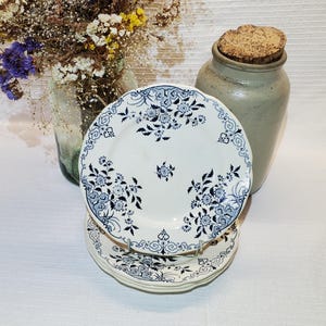 Set of 4 Sarreguemines earthenware dessert plates, Moscow model, ironstone - Antique French Vintage - Country chic, Shabby chic