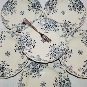 Set of 6 flat plates in Sarreguemines earthenware model Moscow, iron earth - Antique French Vintage - Chic countryside, Velvety, Shabby