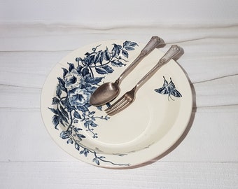 Hohle Schale aus Gien-Steingut, Modell Bouquet, Eisenerde - Französische Vintage-Antiquität - Country-Chic, Shabby-Chic, Cottage-Chic, Gemüseschale