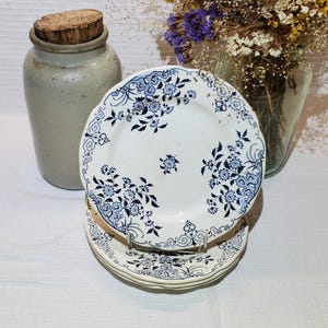 Set of 4 Sarreguemines earthenware dessert plates, Moscow model, ironstone - Antique French Vintage - Country chic, Shabby chic