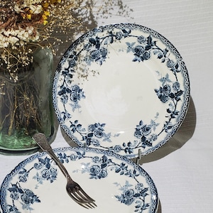 Set of 4 Choisy le Roi earthenware dinner plates, Paris pattern, ironstone - French Antique Vintage - Country chic, Shabby, Roses