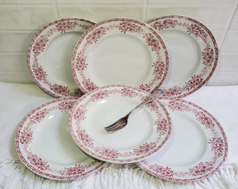 Lot de 6 assiettes plates de St Amand modèle Champagne, terre de fer - Antique French Vintage - Campagne chic, Shabby chic, Cottage chic