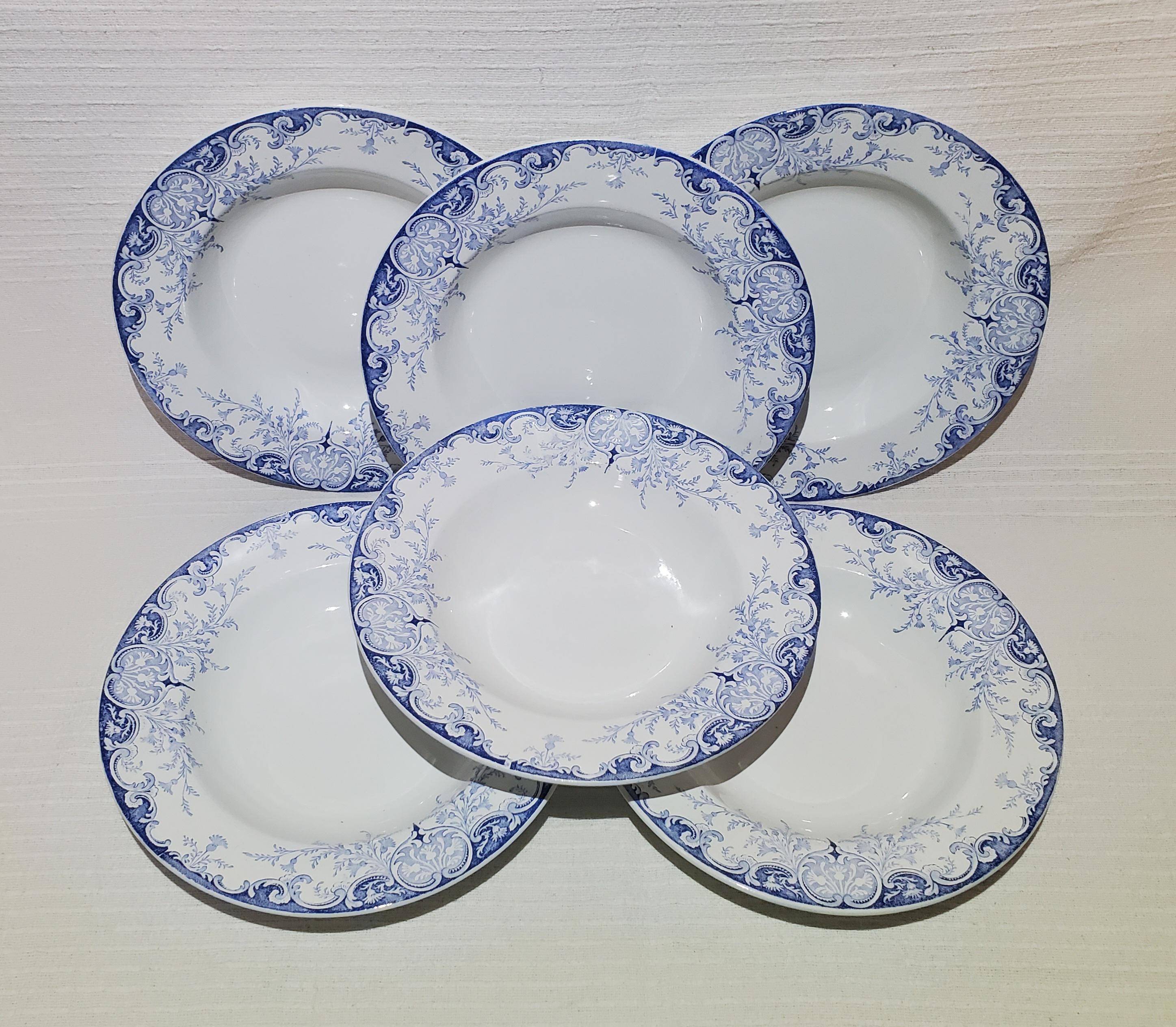 リュネヴィル陶器工場のスーププレート 6 枚セット、フェニックス