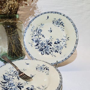 Set of 4 Gien earthenware dinner plates, Mai pattern, ironstone - French Antique Vintage - Country chic, Shabby chic