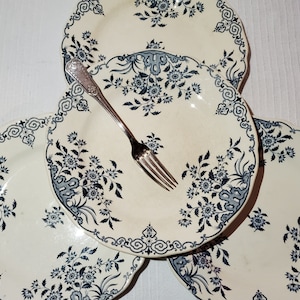 Set of 4 flat plates in Sarreguemines earthenware model Moscow, iron earth - Antique French Vintage - Chic countryside, Velvety, Shabby