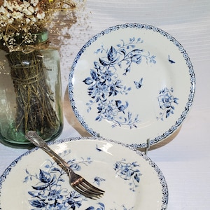 Set of 4 Gien earthenware dinner plates, Mai pattern, ironstone - French Antique Vintage - Country chic, Shabby chic