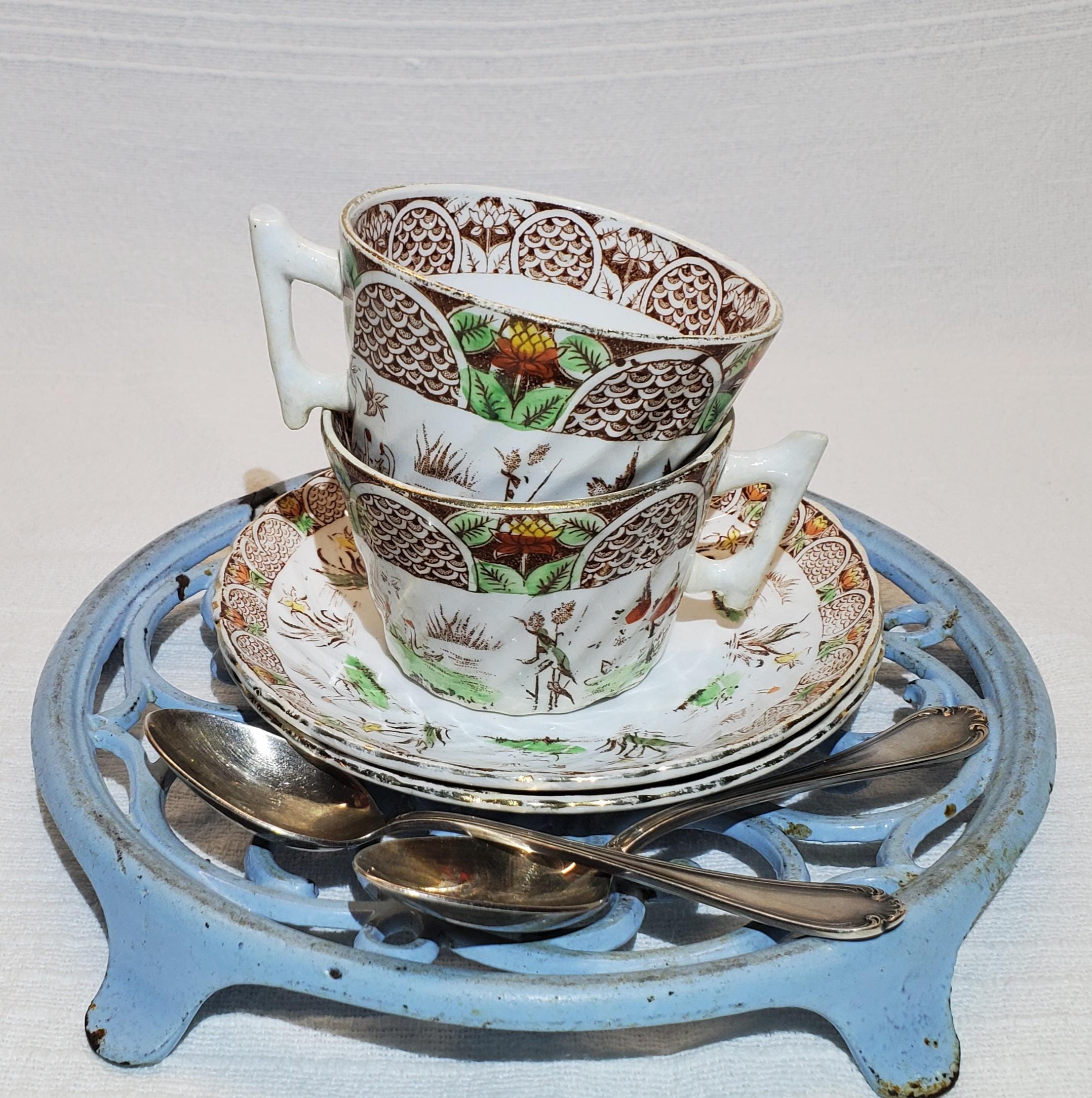 5 Anciennes Tasses & Soucoupes en Céramique KG Lunéville - Vintage