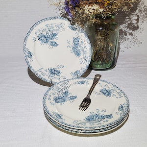 Set of 4 flat plates from the Sarreguemines earthenware factory, Royat model, ironstone - Antique French Vintage - Country chic, Shabby