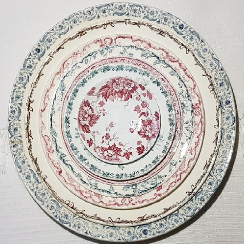 リュネヴィル陶器工場のスーププレート 6 枚セット、フェニックス