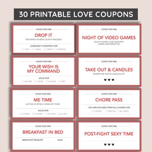 30 Fun Love Coupon Book, Valentines Day Coupons, Love Coupons, Gift for him, Husband Gift, Anniversary Gift, Love Vouchers image 1