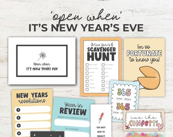 Open When It's New Year's Eve, Letter Label and Inserts, Long Distance Relationship, Love Letter, College Care package, NYE Letter card