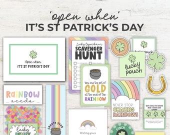 Open When It's St Patrick's Day, Letter Label and Inserts, Long Distance Relationship, Love Letter, College Care package, St Patricks card