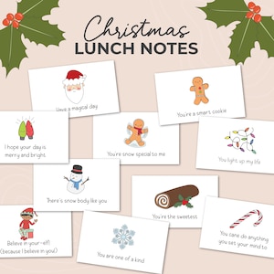 Weihnachten Lunchbox Notizen für Kinder, süße Notizen zum Mittagessen, Lunch Note PDF, druckbare Lunchkarten, Weihnachtskinder zum Ausdrucken, Mini Liebesbriefe