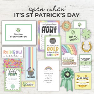 Open als het St. Patrick's Day is, brieflabel en inzetstukken, langeafstandsrelatie, liefdesbrief, collegezorgpakket, St Patricks-kaart