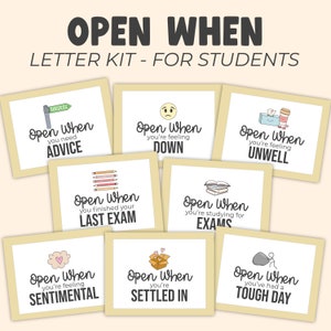 Open Wenn Brief Kit für College Studenten, druckbare Open Wenn Umschläge Etiketten & Notizen, College Care Paket, Open Wenn Karten, Teenager Geschenk