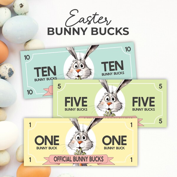 Easter Bunny Bucks Printables, Easter Play Money, Easter Egg Filler, Easter Coupons, Easter Activity for kids, Printable Basket Stuffers PDF