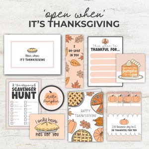 Open wanneer het Thanksgiving is, brieflabel en inzetstukken, langeafstandsrelatie, liefdesbrief, collegezorgpakket, open wanneer briefkaart