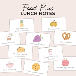 Notas de la lonchera de Food Pun para niños, Notas lindas del almuerzo, PDF de notas de almuerzo, Tarjetas de almuerzo imprimibles, Imprimibles para niños del Día de San Valentín, Mini notas de amor
