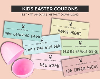 Kids Easter Coupons,Easter Egg Filler, Bunny Gift Idea, Printable Easter Cards, Easter gift, Easter Baskets Stuffers, Bunny Bucks
