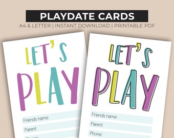Playdate Cards, Kids Calling Cards, Keep in Touch Cards, Printable Mommy Cards, Calling Cards, Summer Play date Cards, Last day of School