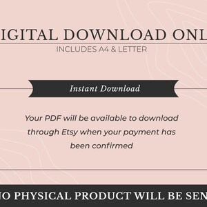 Peut inclure: T&eacute;l&eacute;chargement num&eacute;rique uniquement, comprend les formats A4 et Letter. T&eacute;l&eacute;chargement instantan&eacute; d'un fichier PDF disponible via Etsy apr&egrave;s confirmation du paiement. Aucun produit physique ne sera envoy&eacute;.