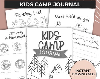 Diario de camping para niños imprimible, recuerdos de camping, regalos para campistas, diario de aventuras, diario de autocaravana, cuaderno de camping, PDF A4 A5 media carta