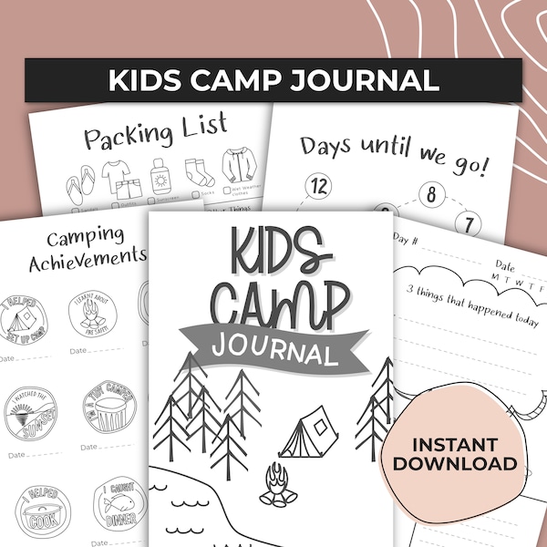 Kids Camping Journal Printable, Camping Memories, Gifts for Campers, Adventure Journal, RV Journal, Camping Notebook, PDF A4 A5 Half Letter
