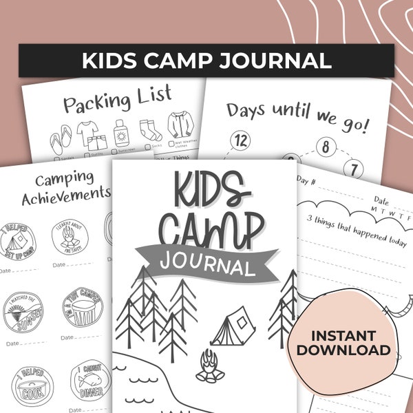 Kinder Camping Journal Printable, Camping Erinnerungen, Geschenke für Camper, Abenteuer Journal, RV Journal, Camping Notizbuch, PDF A4 A5 Half Letter