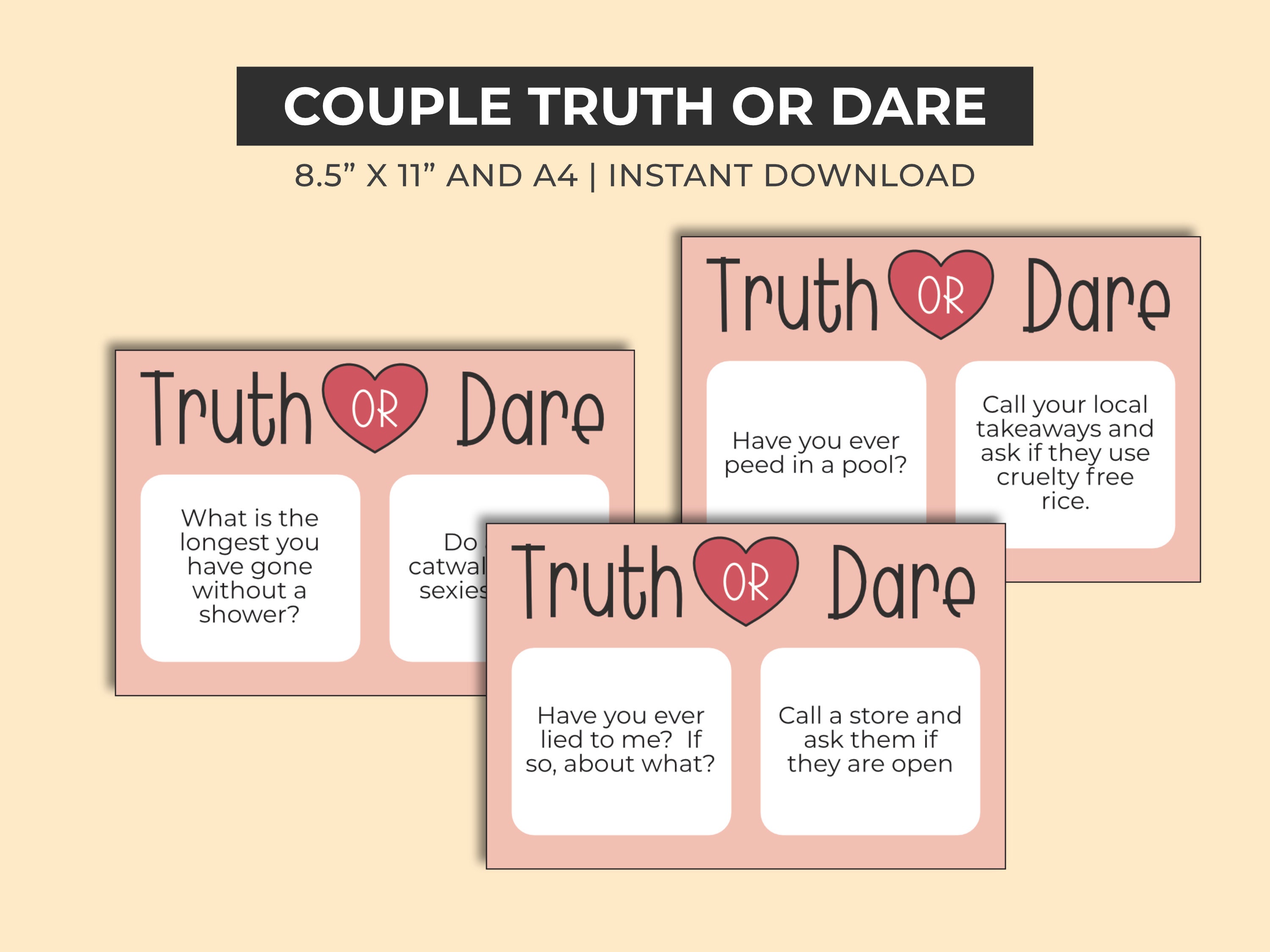 Date Night Truth or Dare Cards Date Night Idea Date Night - Etsy