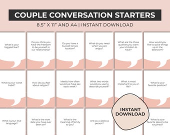 Couple Conversation Starters Printable, Relationship Questions, Date Night Ice Breaker, Conversation Cards, Discussion Topics PDF