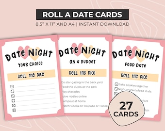 Date Night Dice Cards, Date Night Idea Cards, Date Night Cards, Couple Gift, Paper Anniversary, Date Night Idea, Date Night Kit, Dice Dates