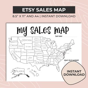 Mapa de ventas de EE. UU., Cha Ching Tracker, Mapa de ventas de Estados Unidos, Seguimiento de ventas de EE. UU., Descarga digital, Mapa de Etsy PDF, Descarga instantánea, A4 y Carta