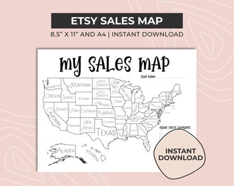 USA Sales Map, Cha Ching Tracker, United States Sales Map, US Sales Tracking, Digital Download, Etsy Map PDF, Instant Download, A4 & Letter