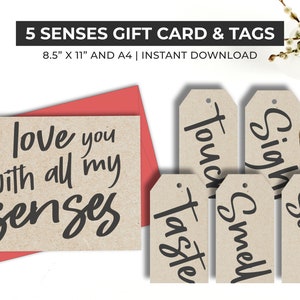 5 Sinne Geschenkanhänger & Karte Geschenk für Freundin, Freund, Him, Her, Ehemann, Frau. Fernbeziehung Valentinstag oder Jahrestag