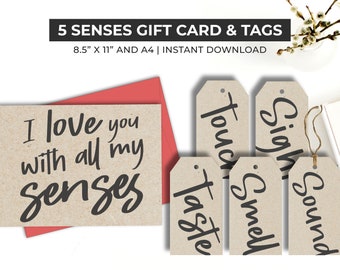 5 Senses Gift Tags & Card Gift for Girlfriend, Boyfriend, Him, Her, Husband, Wife. Long distance relationship Valentine's Day or Anniversary